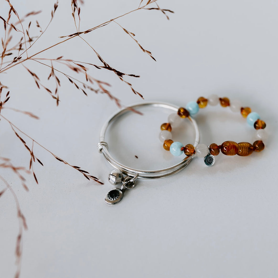 OM Silver bracelet/anklet & Amber